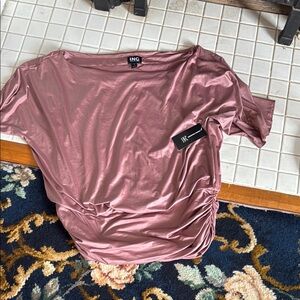 INC‎ International Concepts Pink Asymmetrical Ruched Blouse
